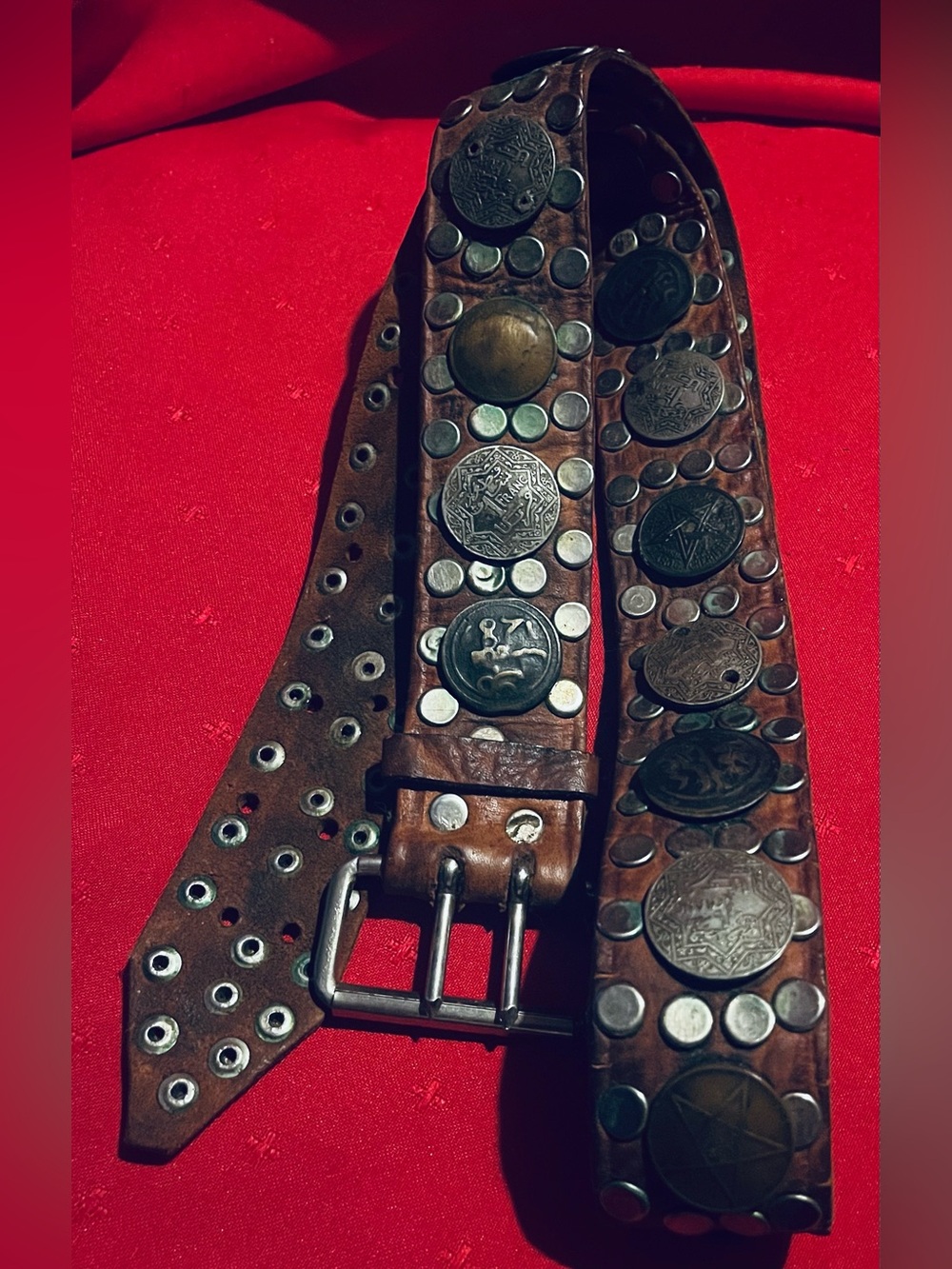 Vintage 1970 s Moroccan leather vintage coin belt